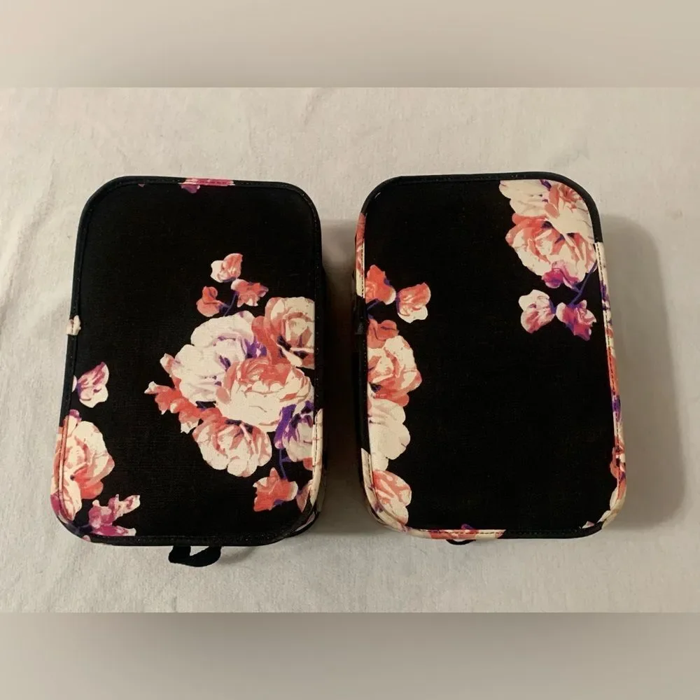 PINK VS HTF VINTAGE BLACK FLORAL STORAGE BIN TRUNK SET OF 2